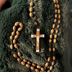 Wooden Rosary Necklace with Cross Pendant